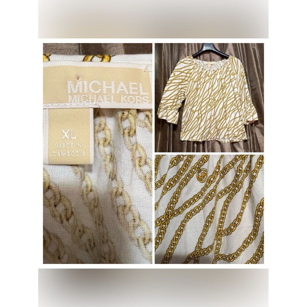 Michael Kors White Blouse with Gold Rope Print #1900